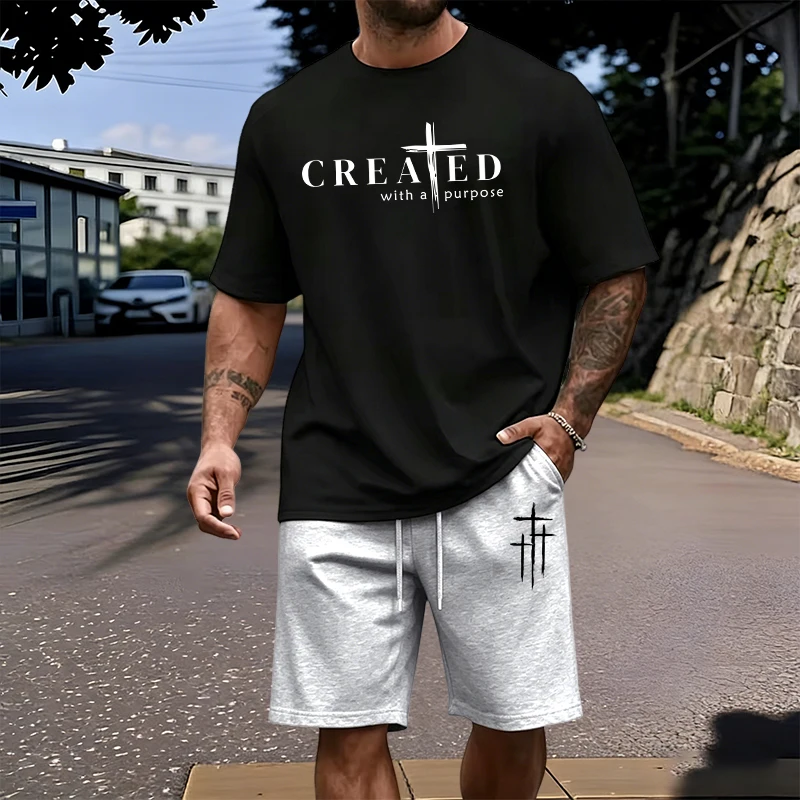 Outdoor Sports Outfit - Men's Set 100% Cotton T-shirt and